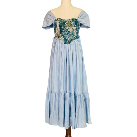 SHEIN MOD Baby Blue Corset Dress XS Renaissance Vibes Ruffle Midi - Picture 2 of 14